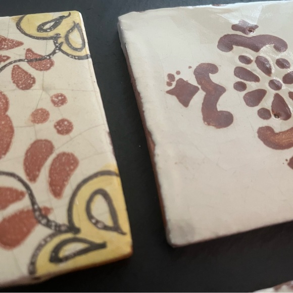 Mexican Hand Painted Terra-Cotta Talavera Vintage Tiles Set of 3 - Picture 7 of 13